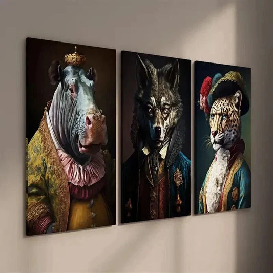 3pcs Hippopotamus Lion Cheetah Wearing Clothes Wall Art Set Canvas Framed 40x60cm - High Quality Print 100% Australian Made Wall Canvas Ready to Hang