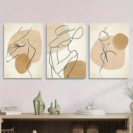 3pcs Minimalist Line Art Woman Modern Metal Print Ready to Hang Art
