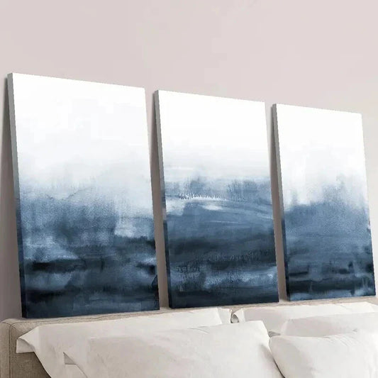 3pcs Abstract Navy Blue Modern Ocean Texture Wall Art Set Canvas Framed 40x60cm - High Quality Print 100% Australian Made Wall Canvas Ready to Hang