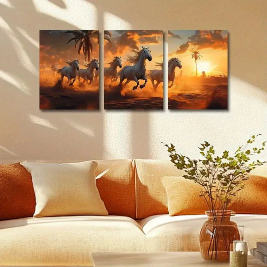 3pcs Horse Running Patterns Animal Themed Metal Print Ready to Hang Art