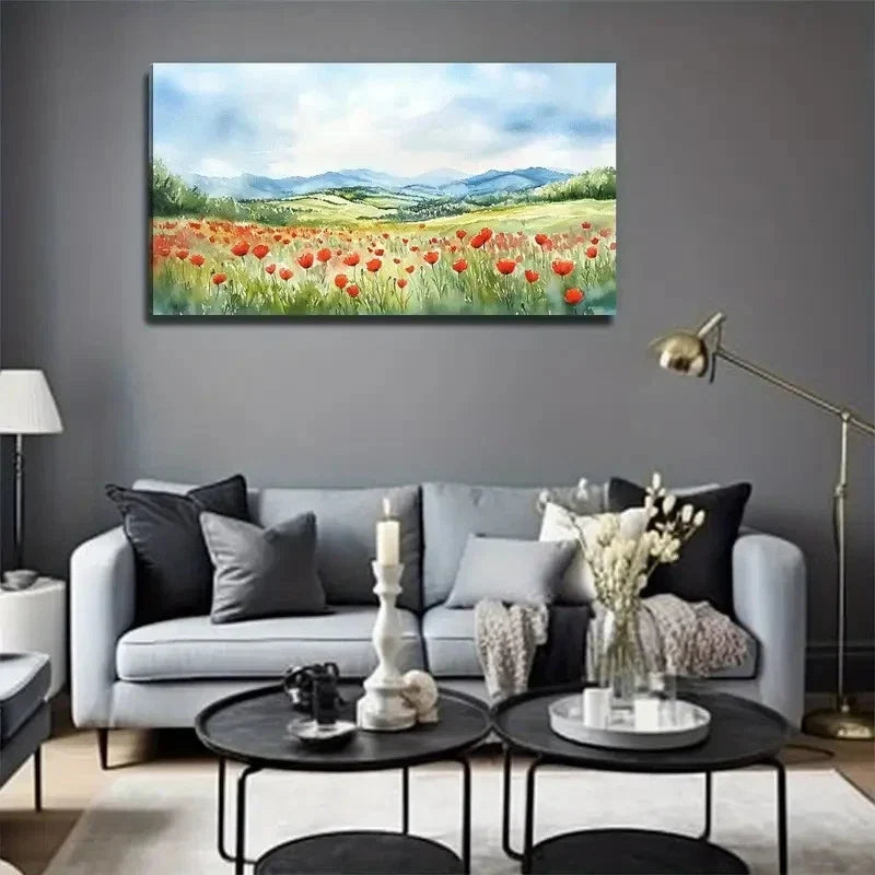 Large Poppy Flowers Modern Wall Art Canvas Office Home Room Framed 80x45cm