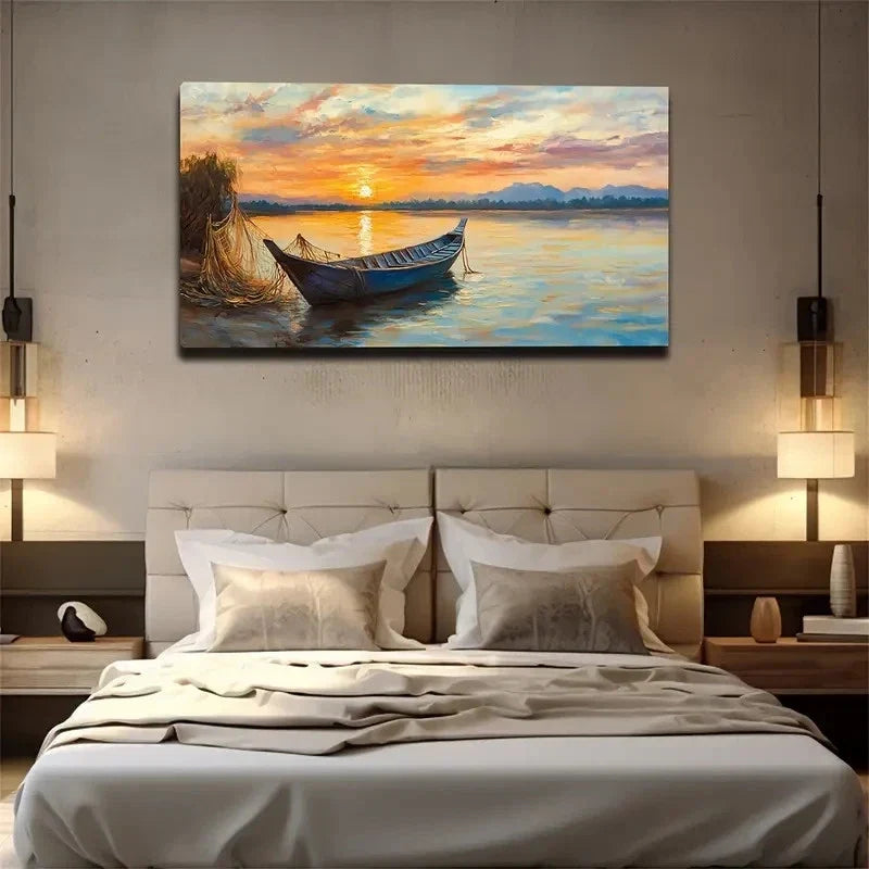 Depicting A Small Boat Wall Art canvas office home room framed 120x60cm