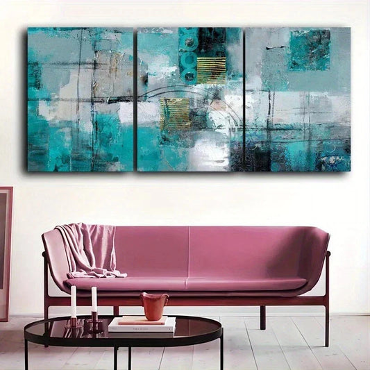 3pcs Abstract Modern Blue & White Metal Print Ready to Hang Art