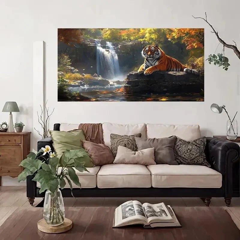 Tiger In Autumn Forest Wall Art Canvas Office Home Room Framed 80x45cm