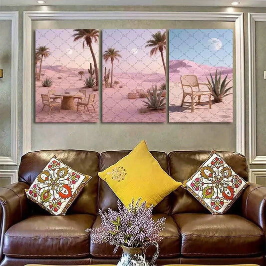 3pcs Palm Trees Cacti & Serene Metal Print Ready to Hang Art
