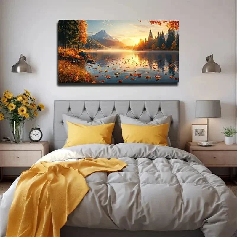 Serene Autumn Landscape Wall Art canvas office home room framed 120x60cm