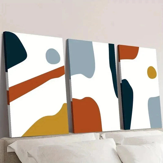 3pcs Burnt Orange & Teal Geometric Shapes Wall Art Set Canvas Framed 40x60cm - High Quality Print 100% Australian Made Wall Canvas Ready to Hang
