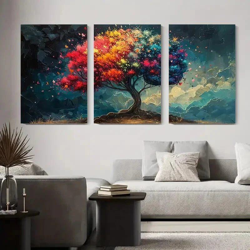 3pcs Vibrant Tree Abstract Modern Palette Knife Metal Print Ready to Hang Art