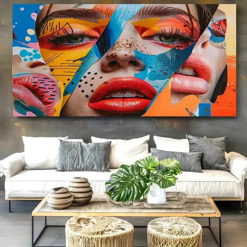 Modern Abstract Portrait Wall Art Canvas Office Home Room Framed 80x45cm