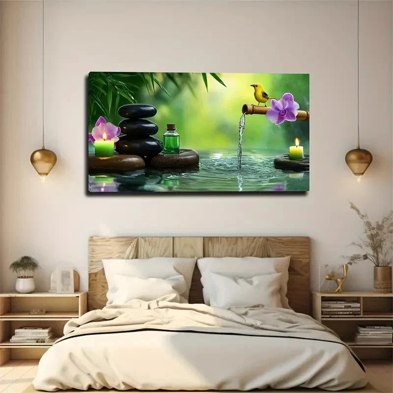 Bird Standing Bamboo Suitable Wall Art Canvas Office Home Room Framed 120x60cm