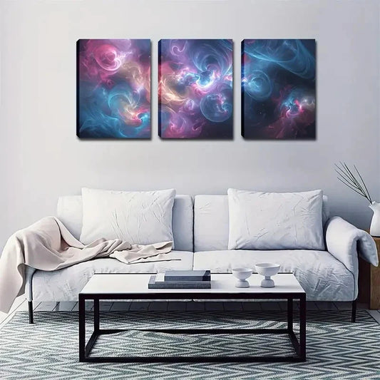 3pcs Pink Blue Yellow Flowing Smoke Abstract Wall Art Set Canvas Framed 40x60cm - High Quality Print 100% Australian Made Wall Canvas Ready to Hang