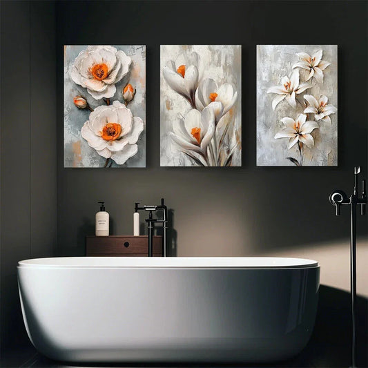 3pcs Beautiful Flowers Luxury Metal Print Ready to Hang Art