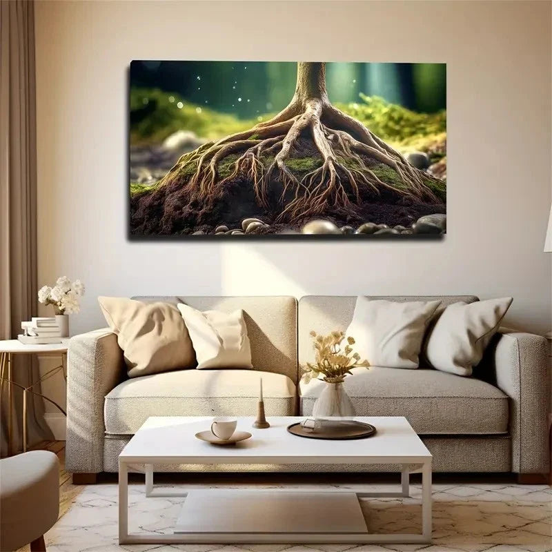 Vibrant Tree Roots Design Wall Art Canvas Office Home Room Framed 80x45cm