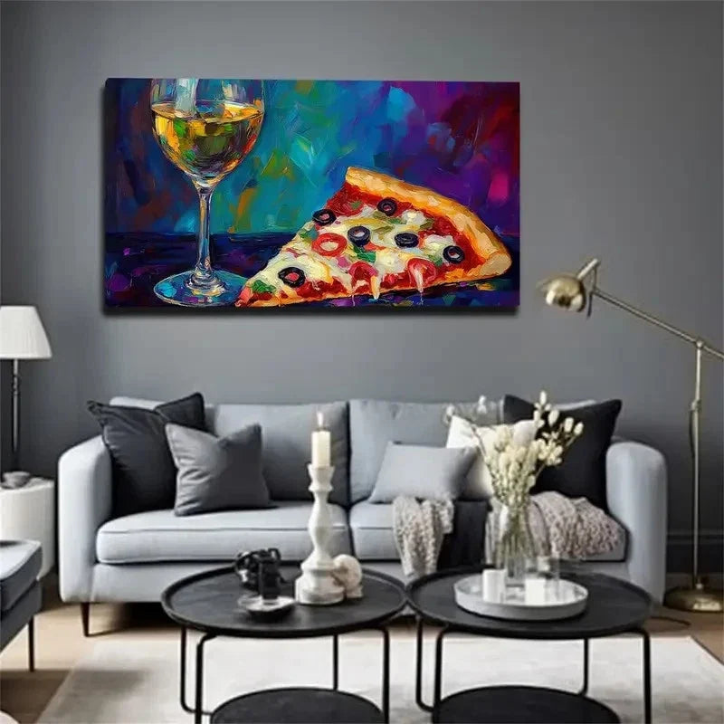 White Wine & Artisan Pizza Wall Art Canvas Office Home Room Framed 120x60cm