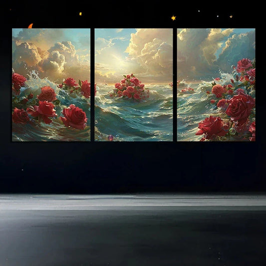 3pcs Rose River White Clouds Sunrise Metal Print Ready to Hang Art