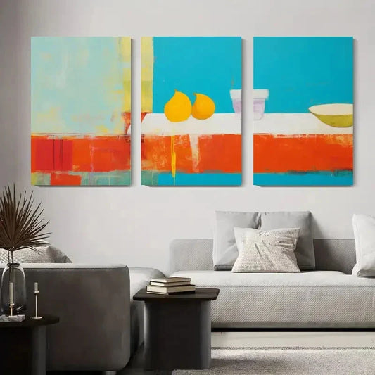 3pcs Vibrant Pears & Citrus Design Abstract Metal Print Ready to Hang Art