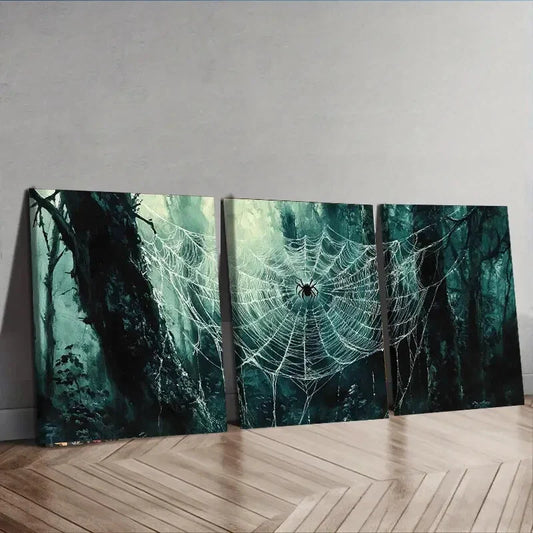 3pcs Spider Webs in Forest Design Dark Perfect Wall Art Set Canvas Framed 40x60cm - High Quality Print 100% Australian Made Wall Canvas Ready to Hang