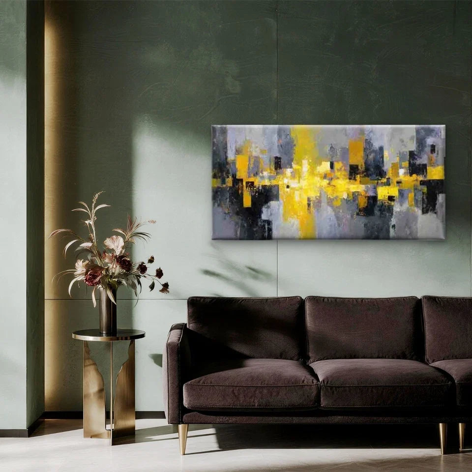 Abstract Featuring Bold Yellow Wall Art Canvas Office Home Room Framed 80x45cm