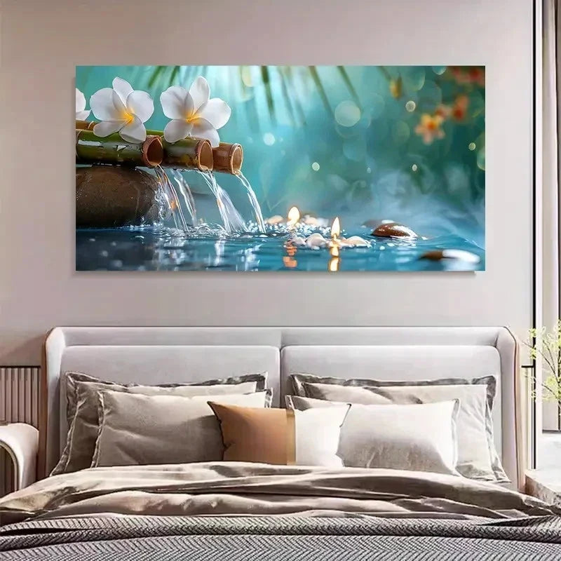 Tranquil Water & Burning Candle Wall Art Canvas Office Home Room Framed 120x60cm