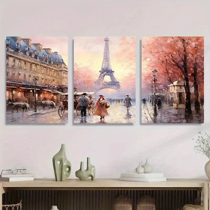 3pcs Paris Eiffel Tower Romantic Paris Street Metal Print Ready to Hang Art
