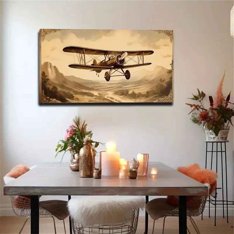 Vintage Aircraft Fun Ideal Wall Art Canvas Office Home Room Framed 80x45cm