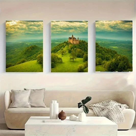 3pcs A Castle Perched on a Hill Wolf Metal Print Ready to Hang Art