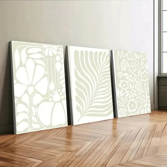3pcs Abstract Botanical Art Florals & Leaves Green Wall Art Set Canvas Framed 40x60cm - High Quality Print 100% Australian Made Wall Canvas Ready to Hang