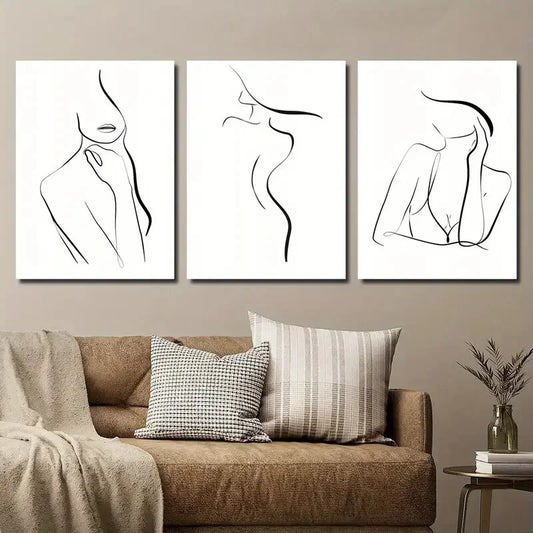 3pcs Black And White Female Body Line Metal Print Ready to Hang Art