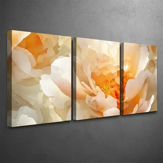 3pcs Cream & Caramel Summer Peony Wall Art Set Canvas Framed 40x60cm - High Quality Print 100% Australian Made Wall Canvas Ready to Hang