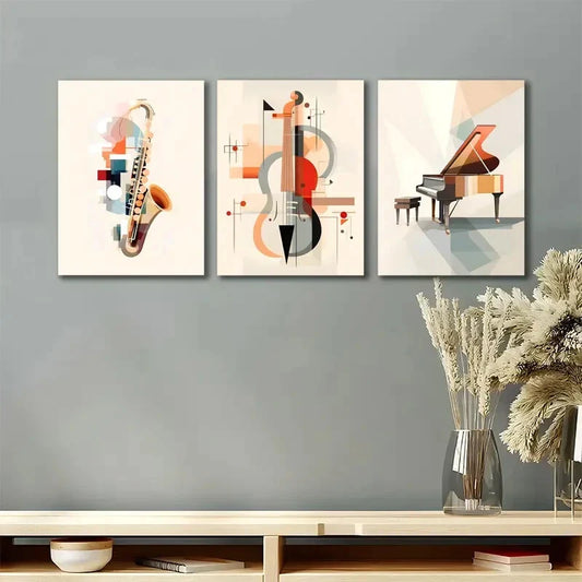 3pcs Abstract Music Painting Musical Instrument Metal Print Ready to Hang Art