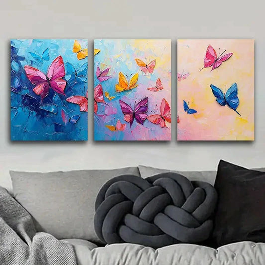 3pcs Lots of butterflies dancing Metal Print Ready to Hang Art