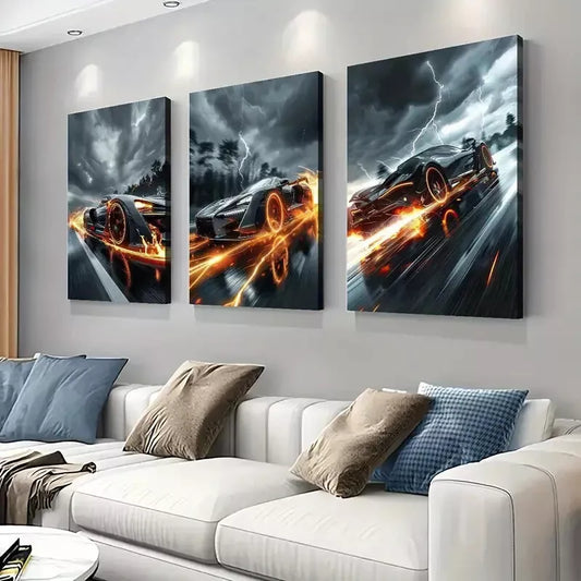 3pcs Creative Elegant Sports Car at Night Wall Art Set Canvas Framed 40x60cm - High Quality Print 100% Australian Made Wall Canvas Ready to Hang