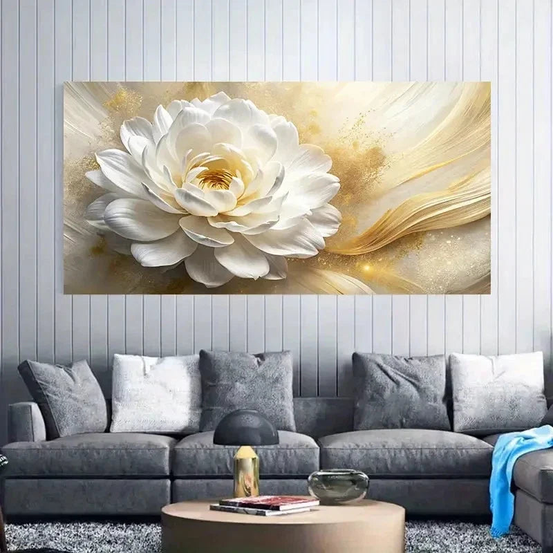White Flower Realistic Modern Wall Art Canvas Office Home Room Framed 80x45cm