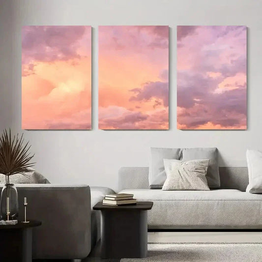 3pcs Soft Pink & Purple, Wrapped Metal Print Ready to Hang Art