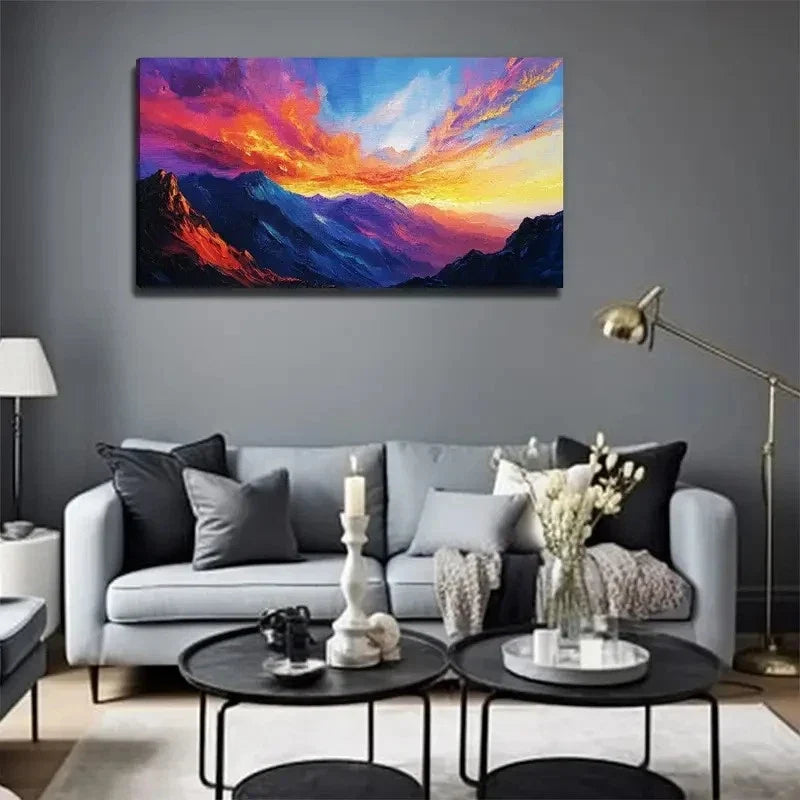 Majestic Sky And Mountain Wall Art Canvas Office Home Room Framed 80x45cm