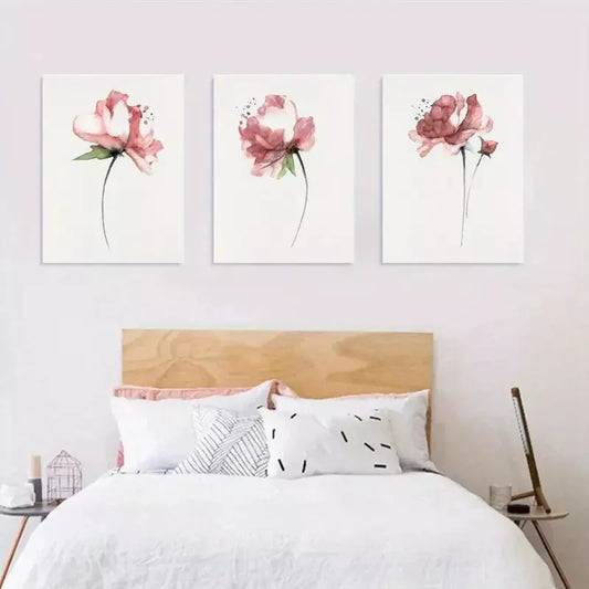 3pcs Watercolor Style Peony Shabby Chic Flowers Wall Art Set Canvas Framed 40x60cm - High Quality Print 100% Australian Made Wall Canvas Ready to Hang