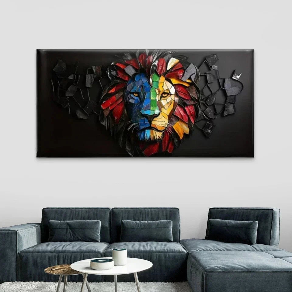 Lion Graffiti with Colorful Wall Art Canvas Office Home Room Framed 80x45cm