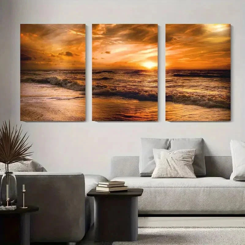 3pcs Sunset Beach Serene Ocean Metal Print Ready to Hang Art