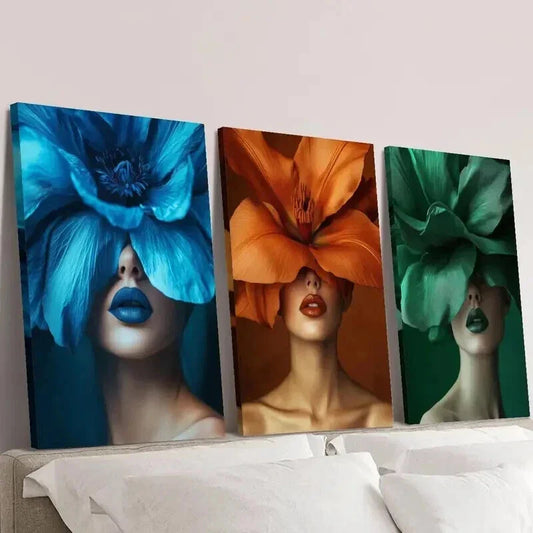 3pcs Fantasy Women with Flower Crown Wall Art Set Canvas Framed 40x60cm - High Quality Print 100% Australian Made Wall Canvas Ready to Hang