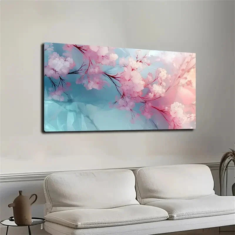 Red Line Floral Branches Wall Art canvas office home room framed 120x60cm