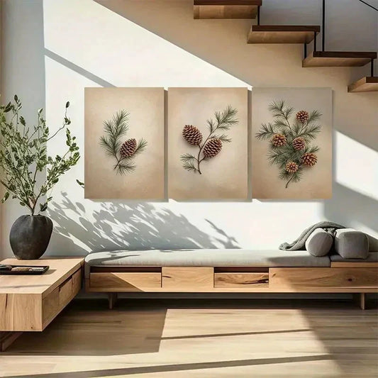 3pcs Minimalist Botanical Prints Featuring Pine Metal Print Ready to Hang Art