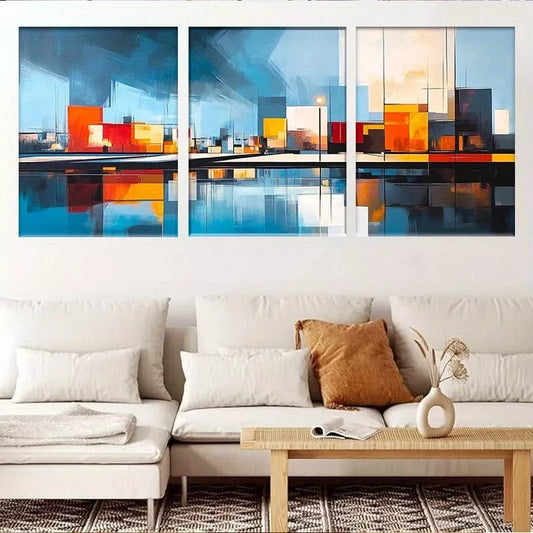 3pcs Art Deco Modern Glam Geometric Urban Wall Art Set Canvas Framed 40x60cm - High Quality Print 100% Australian Made Wall Canvas Ready to Hang