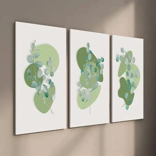 3pcs Abstract Geometric Shapes Botanical Leaves Wall Art Set Canvas Framed 40x60cm - High Quality Print 100% Australian Made Wall Canvas Ready to Hang