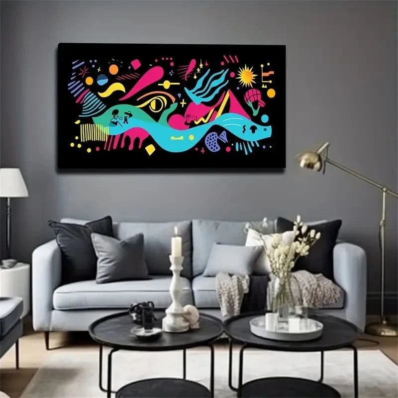 Bohemian Modern Abstract Land Wall Art Canvas Office Home Room Framed 80x45cm