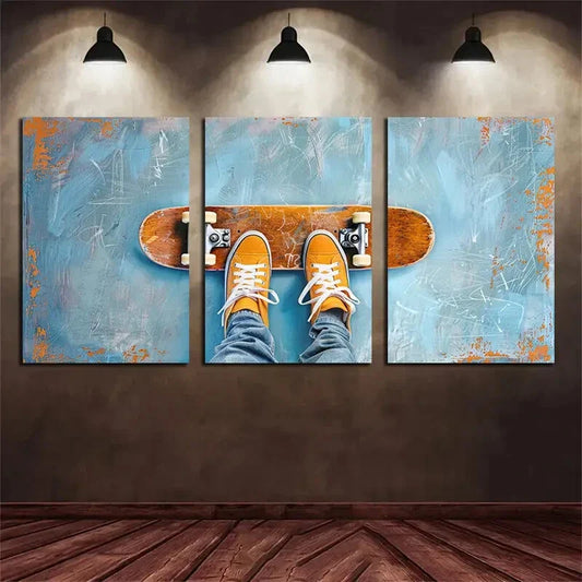 3pcs Skateboard Vibrant Wrapped Metal Print Ready to Hang Art