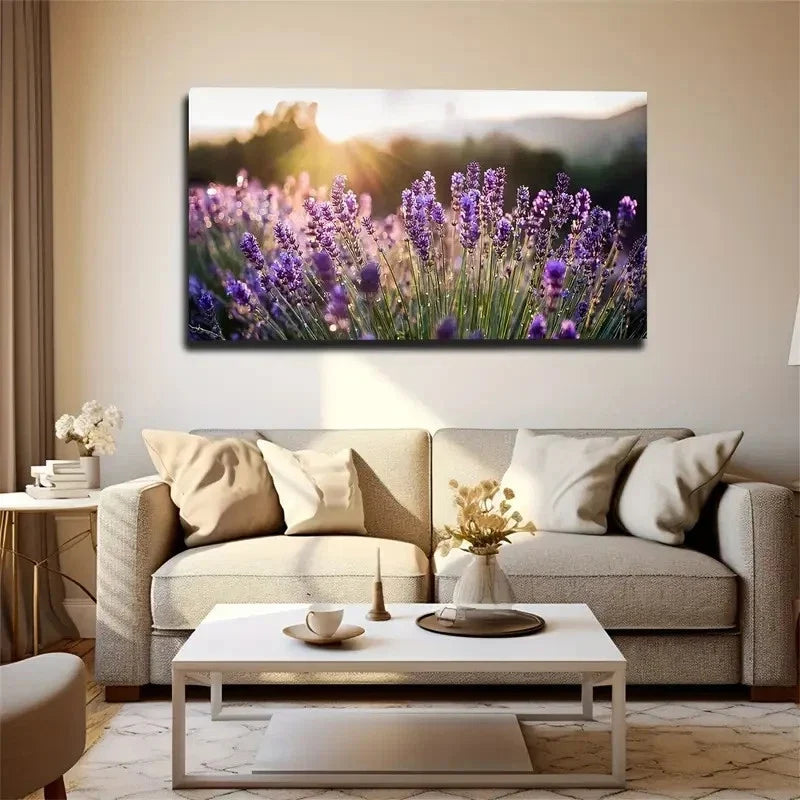 Modern Lavender Field Wall Art Canvas Office Home Room Framed 80x45cm