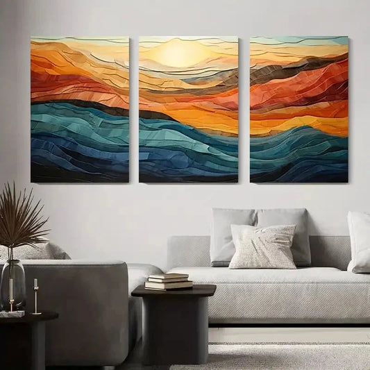3pcs Abstract Mountain Landscape Geometric Metal Print Ready to Hang Art