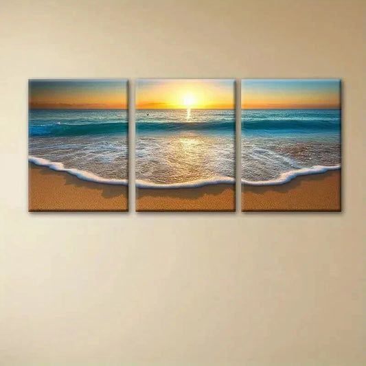 3pcs Contemporary Style, Reusable Sunset Beach Metal Print Ready to Hang Art