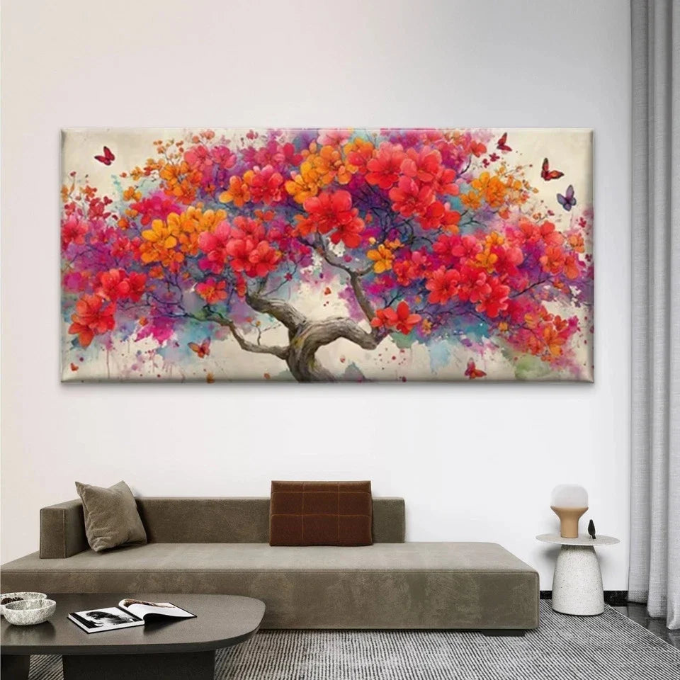 Watercolor Floral & Butterfly Wall Art Canvas Office Home Room Framed 120x60cm