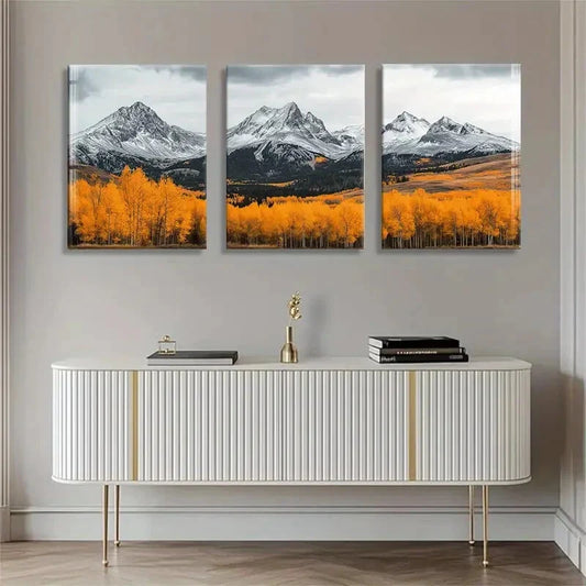 3pcs Majestic Mountain Vibrant Autumn Perfect Wall Art Set Canvas Framed 40x60cm - High Quality Print 100% Australian Made Wall Canvas Ready to Hang